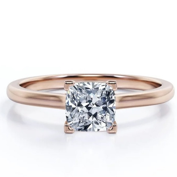1 Carat Cushion cut Moissanite Solitaire Engagement Ring in 10k Rose Gold